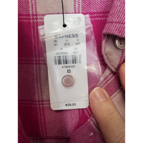 Express Boyfriend Portofino Pink Plaid Button-Up Shirt Size XS NWT - Picture 3 of 6